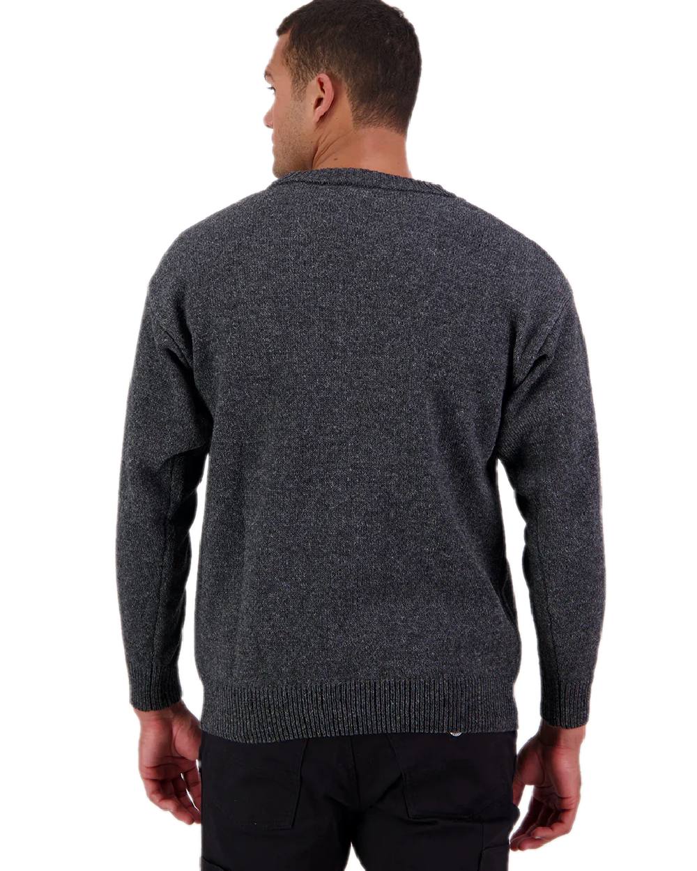 Charcoal Marle Coloured Swanndri Mens Seafarer Wool Crew Neck Jersey on white background 