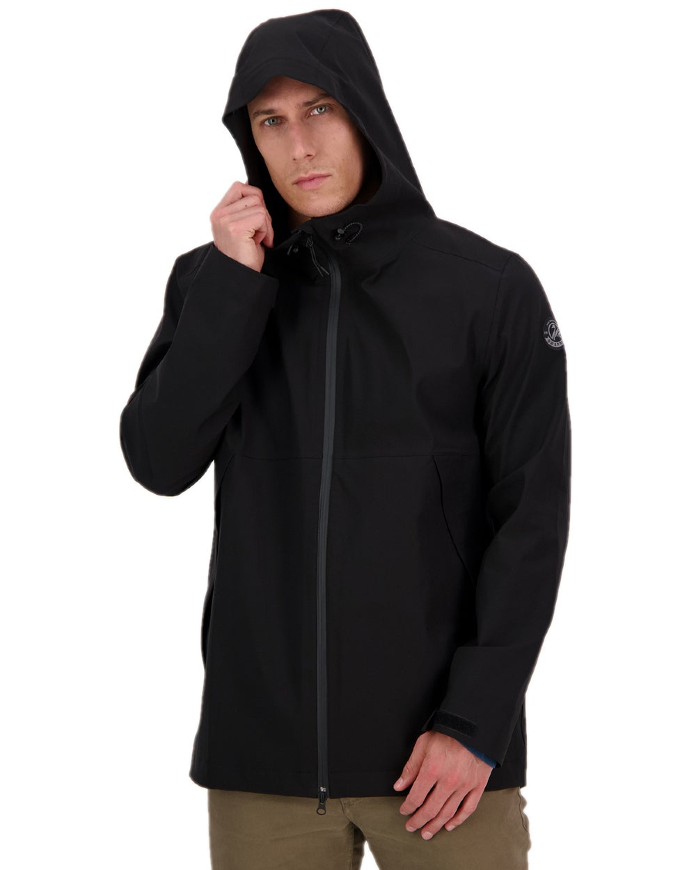 Black Coloured Swanndri Mens Swanson Rain Jacket on white background 