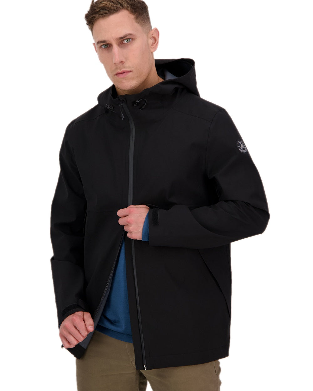 Black Coloured Swanndri Mens Swanson Rain Jacket on white background 
