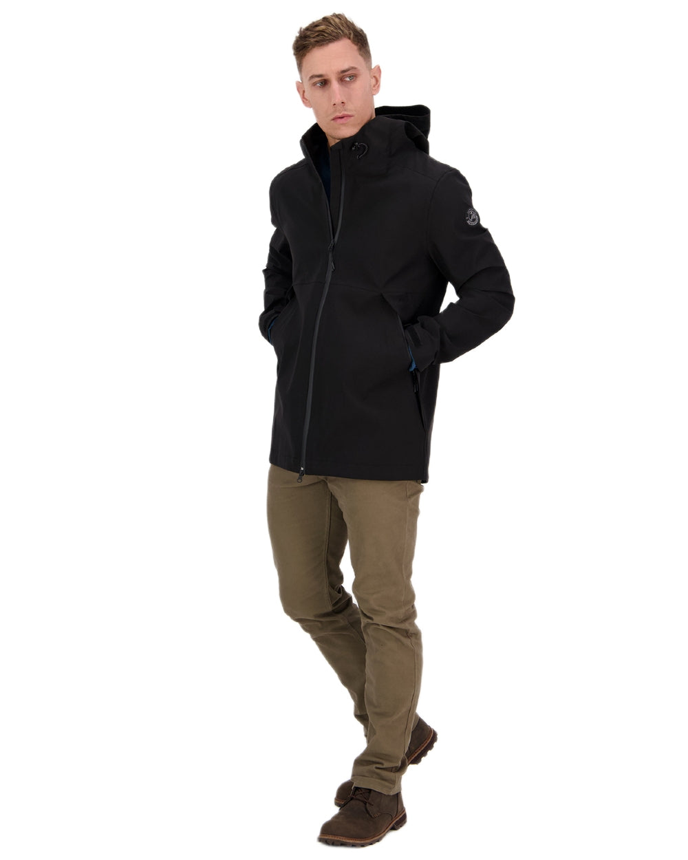 Black Coloured Swanndri Mens Swanson Rain Jacket on white background 