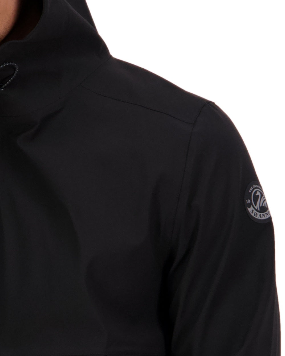 Black Coloured Swanndri Mens Swanson Rain Jacket on white background 
