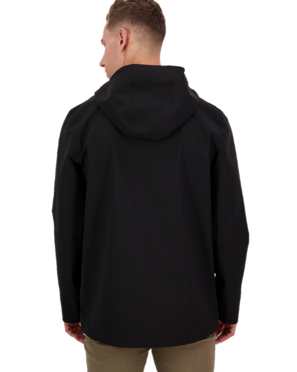 Black Coloured Swanndri Mens Swanson Rain Jacket on white background 