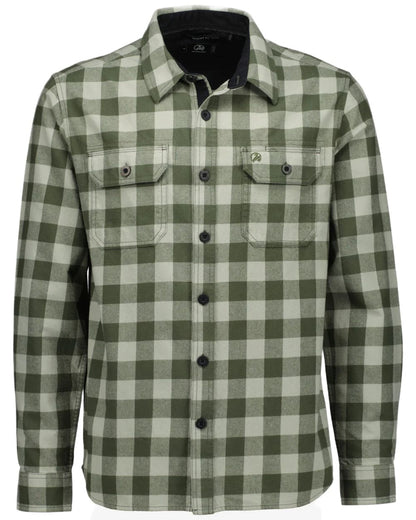 Horizon Grey Dark Olive Coloured Swanndri Mens Taranaki Tailor Long Sleeve Shirt on white background 