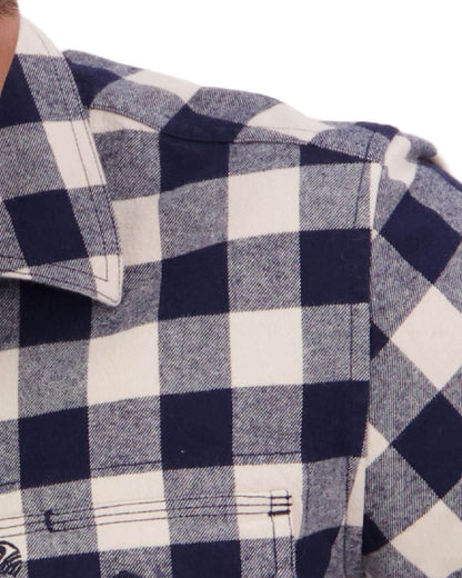 Navy Sandshell Coloured Swanndri Mens Taranaki Tailor Long Sleeve Shirt on white background 