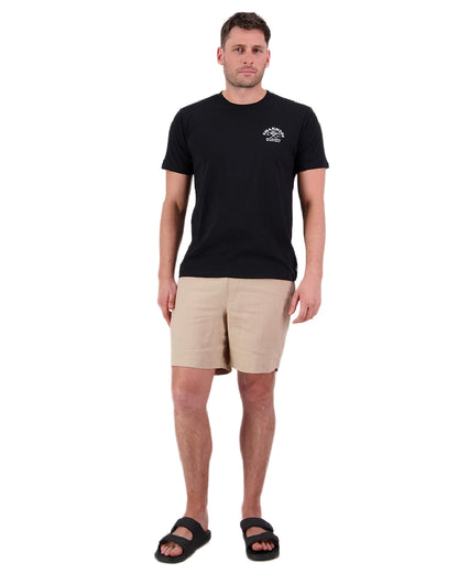 Black White Coloured Swanndri Mens Trails Printed T-Shirt on white background 