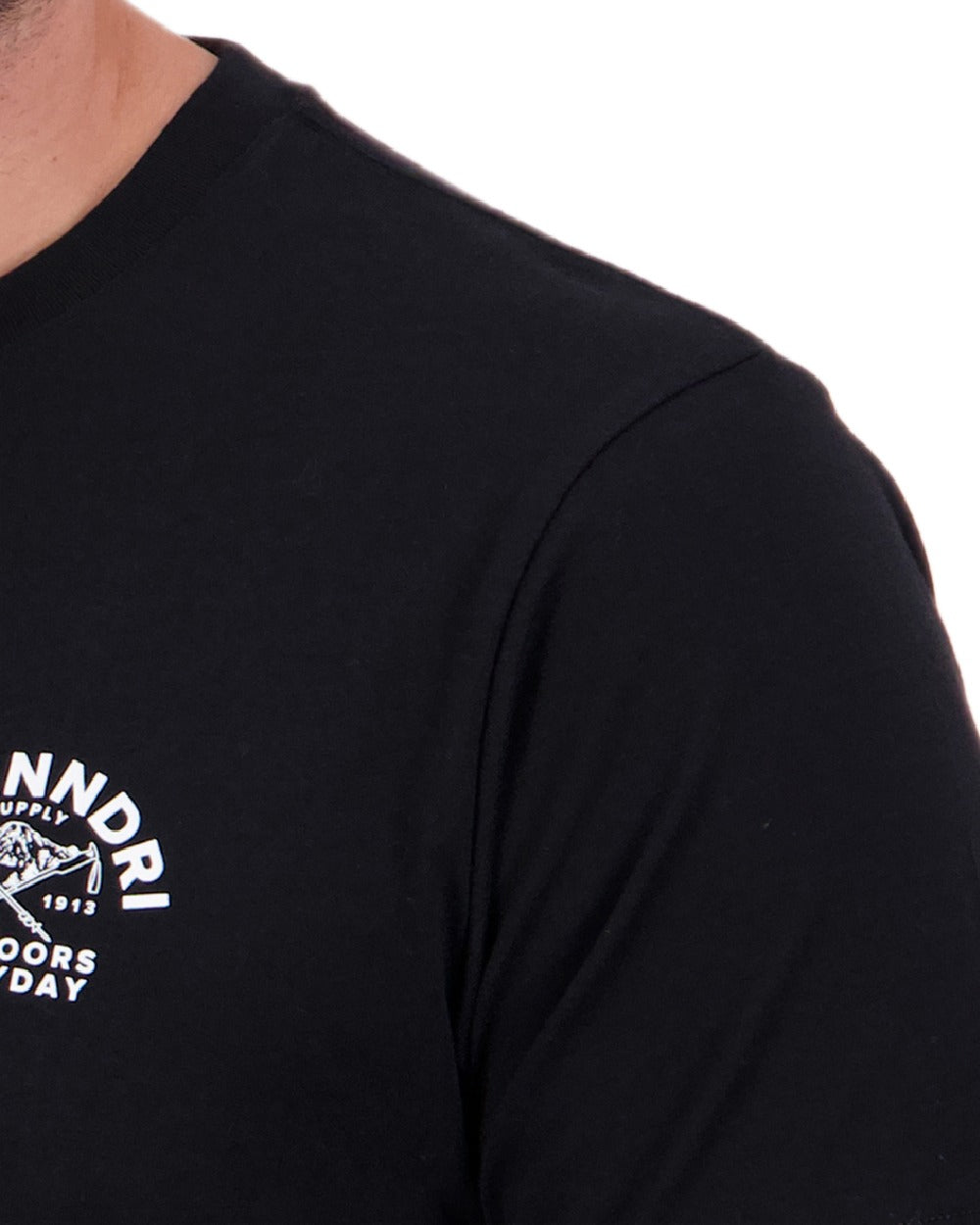 Black White Coloured Swanndri Mens Trails Printed T-Shirt on white background 