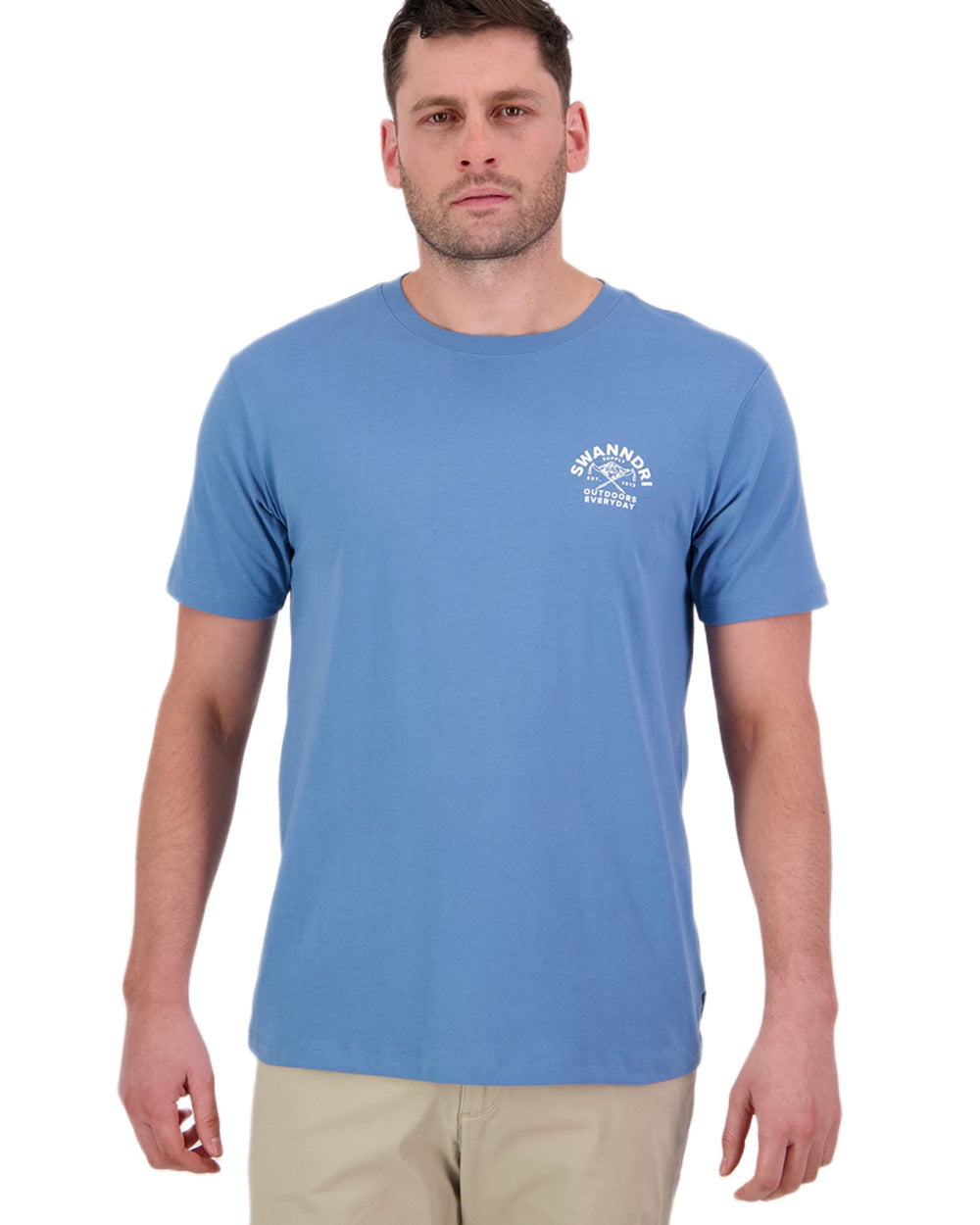 Smoke Blue White Coloured Swanndri Mens Trails Printed T-Shirt on white background 