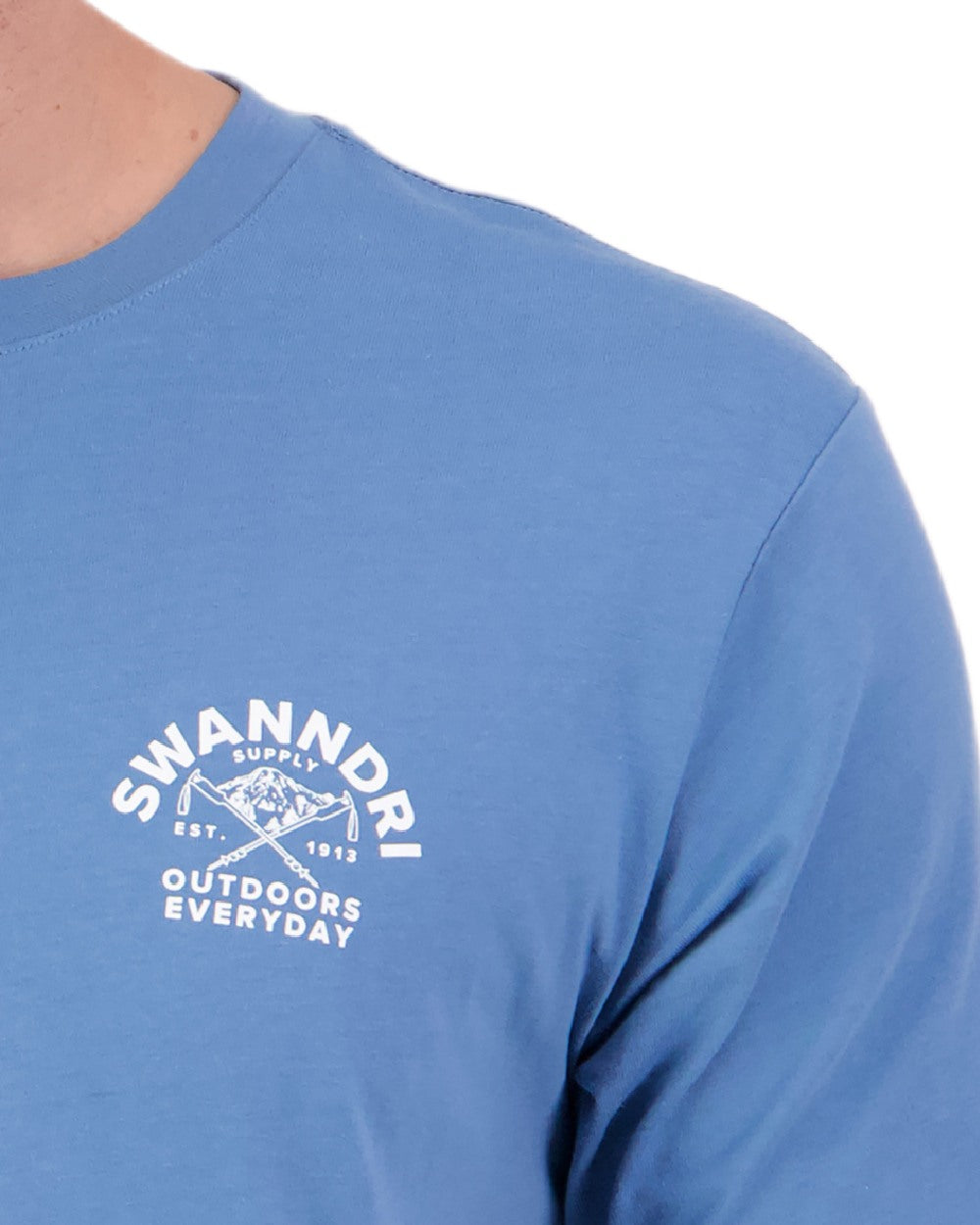 Smoke Blue White Coloured Swanndri Mens Trails Printed T-Shirt on white background 