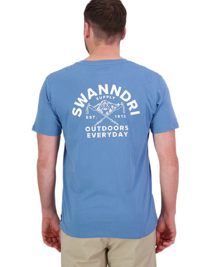 Smoke Blue White Coloured Swanndri Mens Trails Printed T-Shirt on white background 