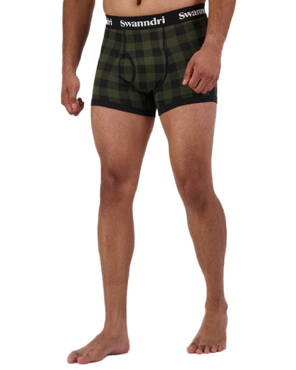 Olive Black Check Coloured Swanndri Mens Underwear on white background 