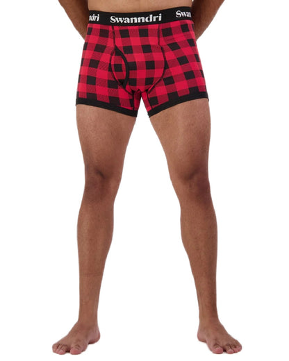 Red Black Check Coloured Swanndri Mens Underwear on white background 