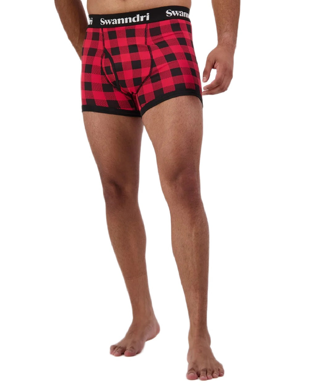 Red Black Check Coloured Swanndri Mens Underwear on white background 