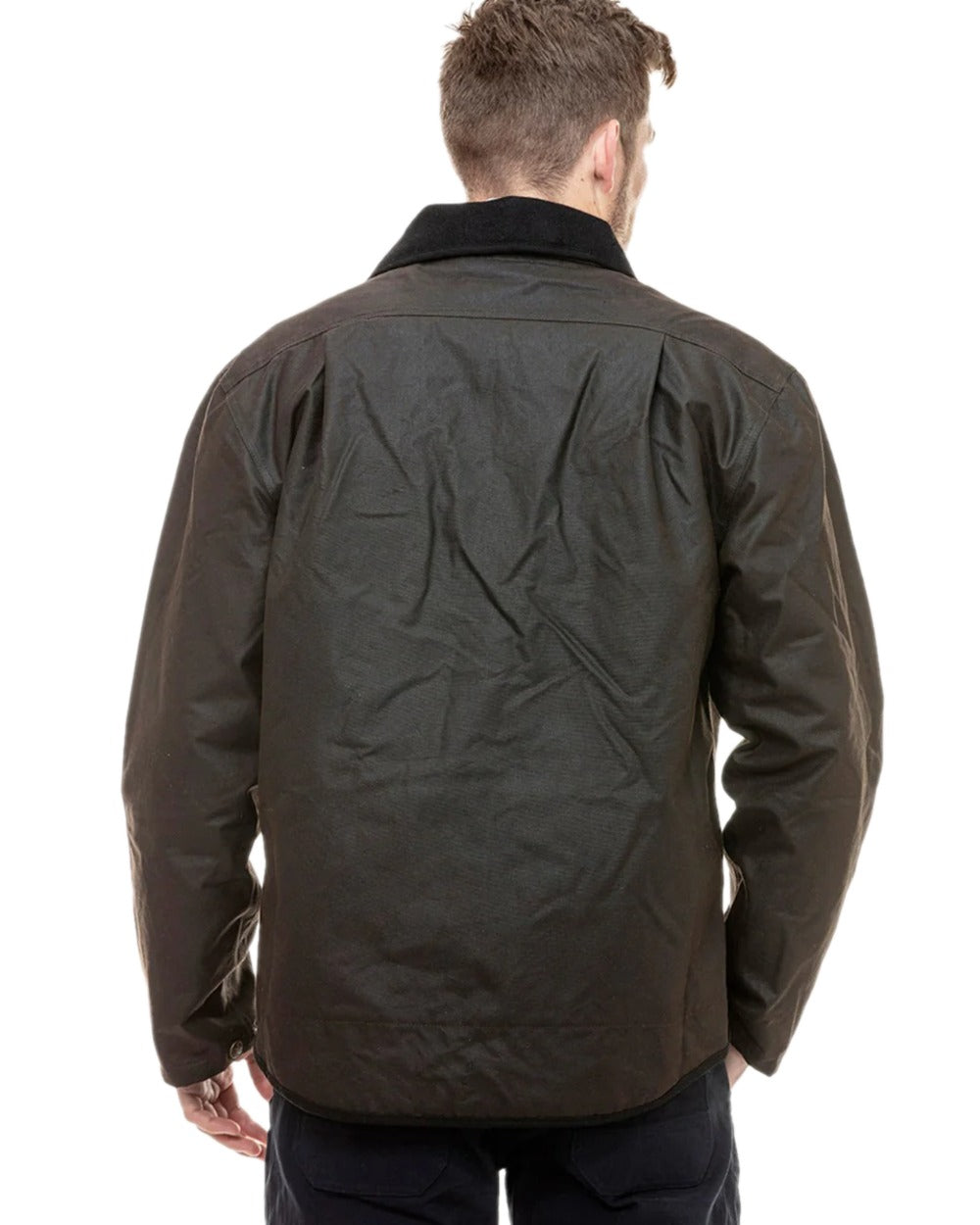 Brown Coloured Swanndri Mens Waimak Oilskin Jacket with Wool Lining on white background 