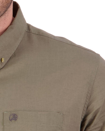 Olive Coloured Swanndri Mens Ward Long Sleeve Shirt on white background 