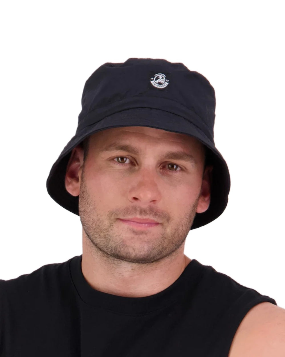 Black Coloured Swanndri Murrays Bay V3 Hat on white background 