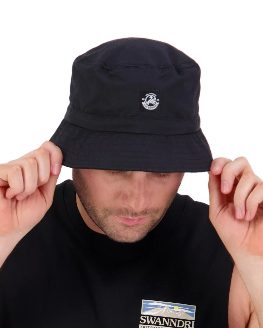 Black Coloured Swanndri Murrays Bay V3 Hat on white background 