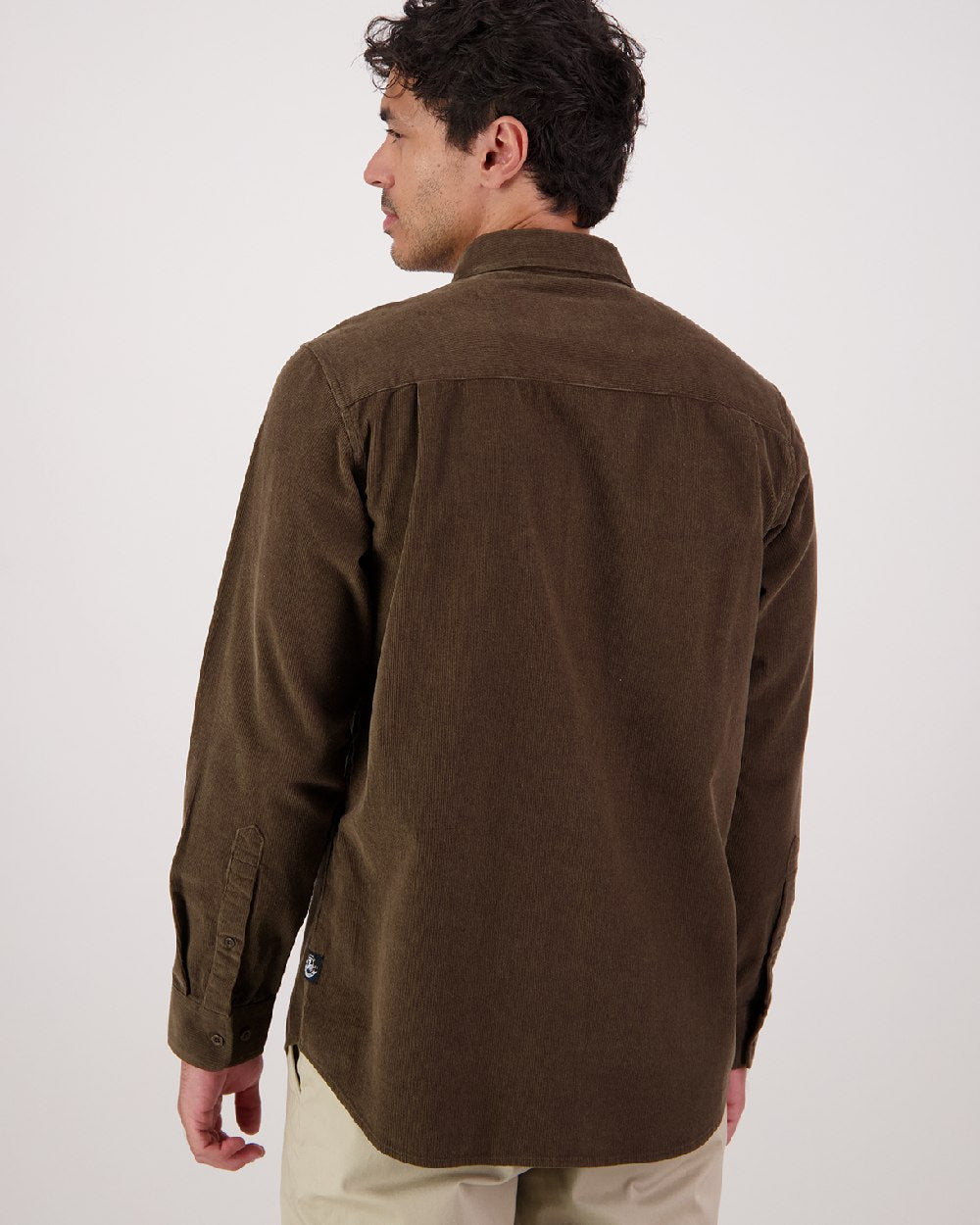 Olive Coloured Swandri Ranfurly Mens V2 Long Sleeve Shirt on White Background 