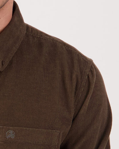 Olive Coloured Swandri Ranfurly Mens V2 Long Sleeve Shirt on White Background 