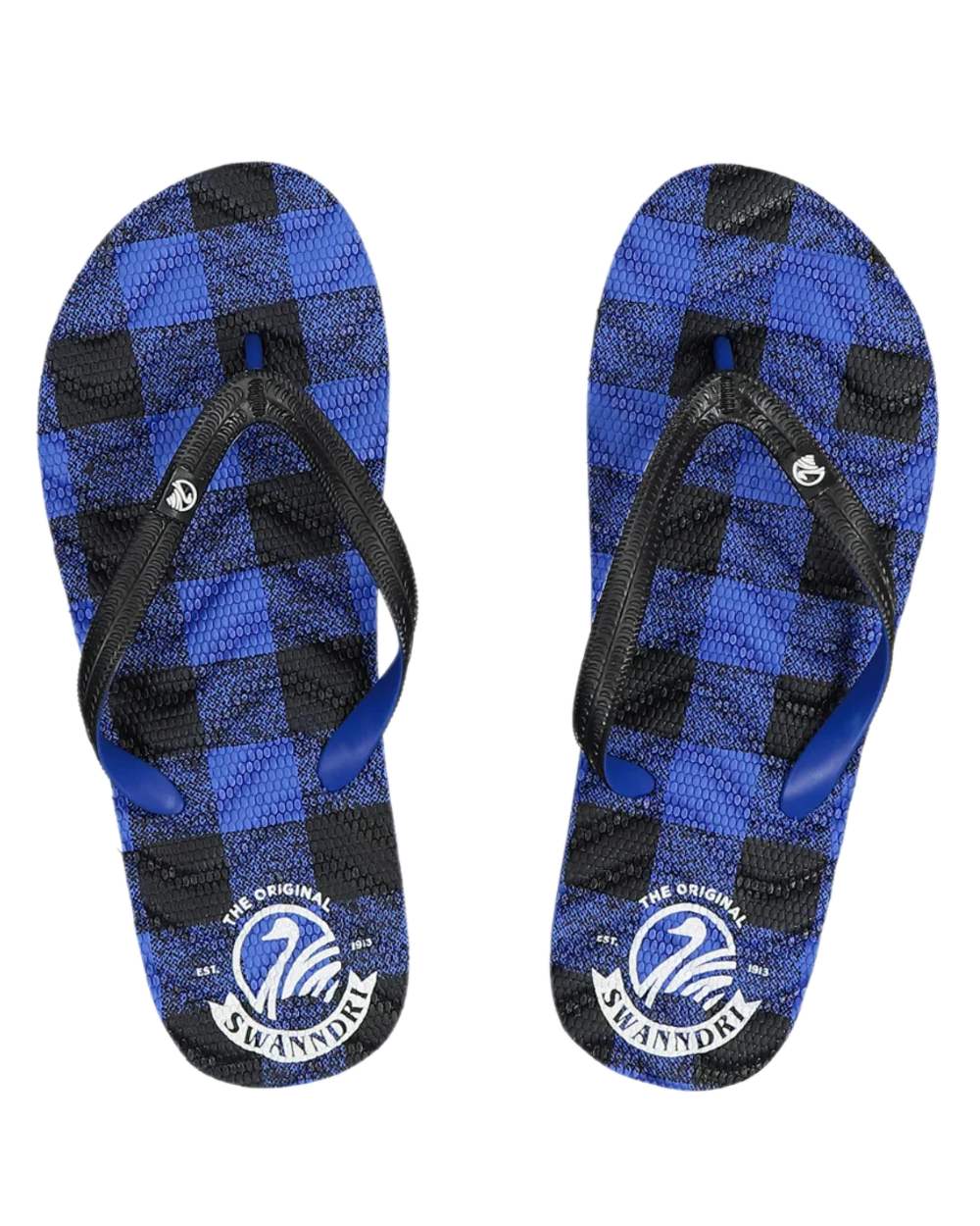 Blue Black Check Coloured Swanndri Swanndal Jandal on white background 