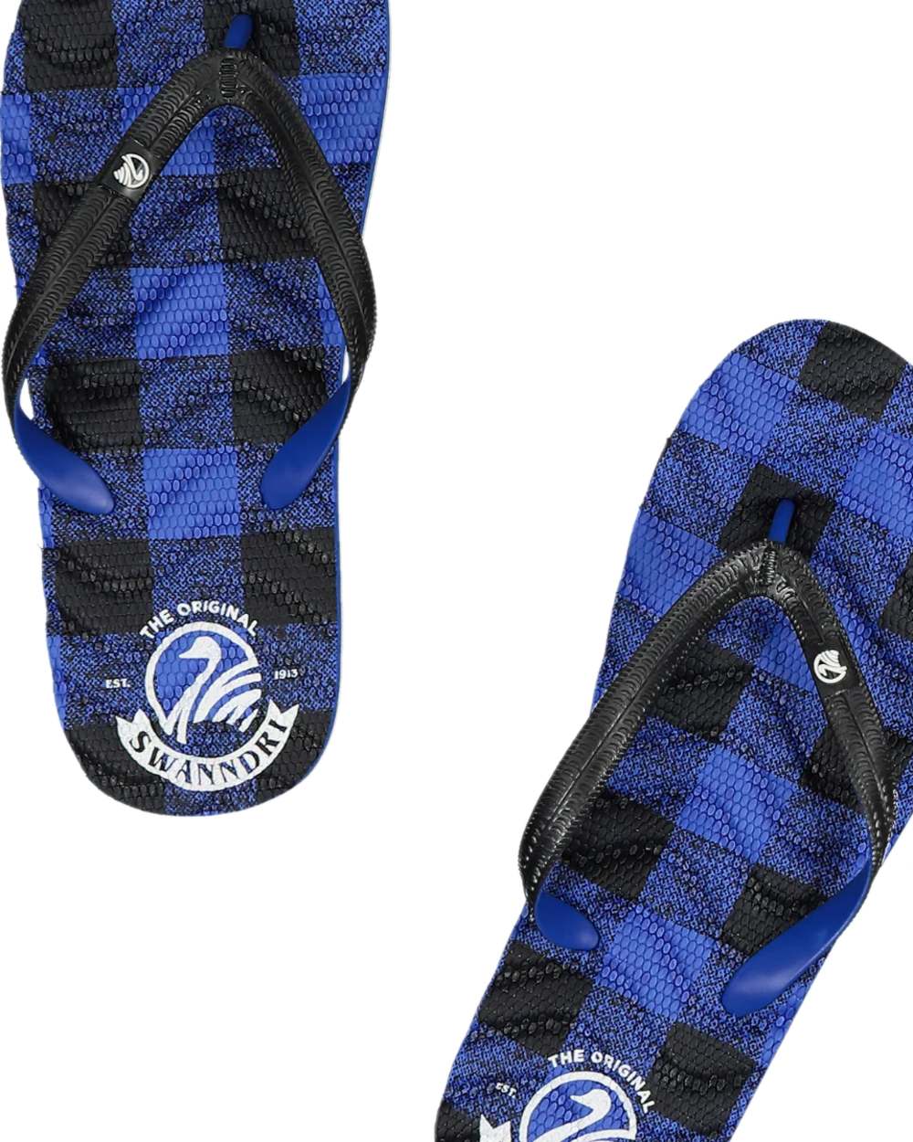 Blue Black Check Coloured Swanndri Swanndal Jandal on white background 