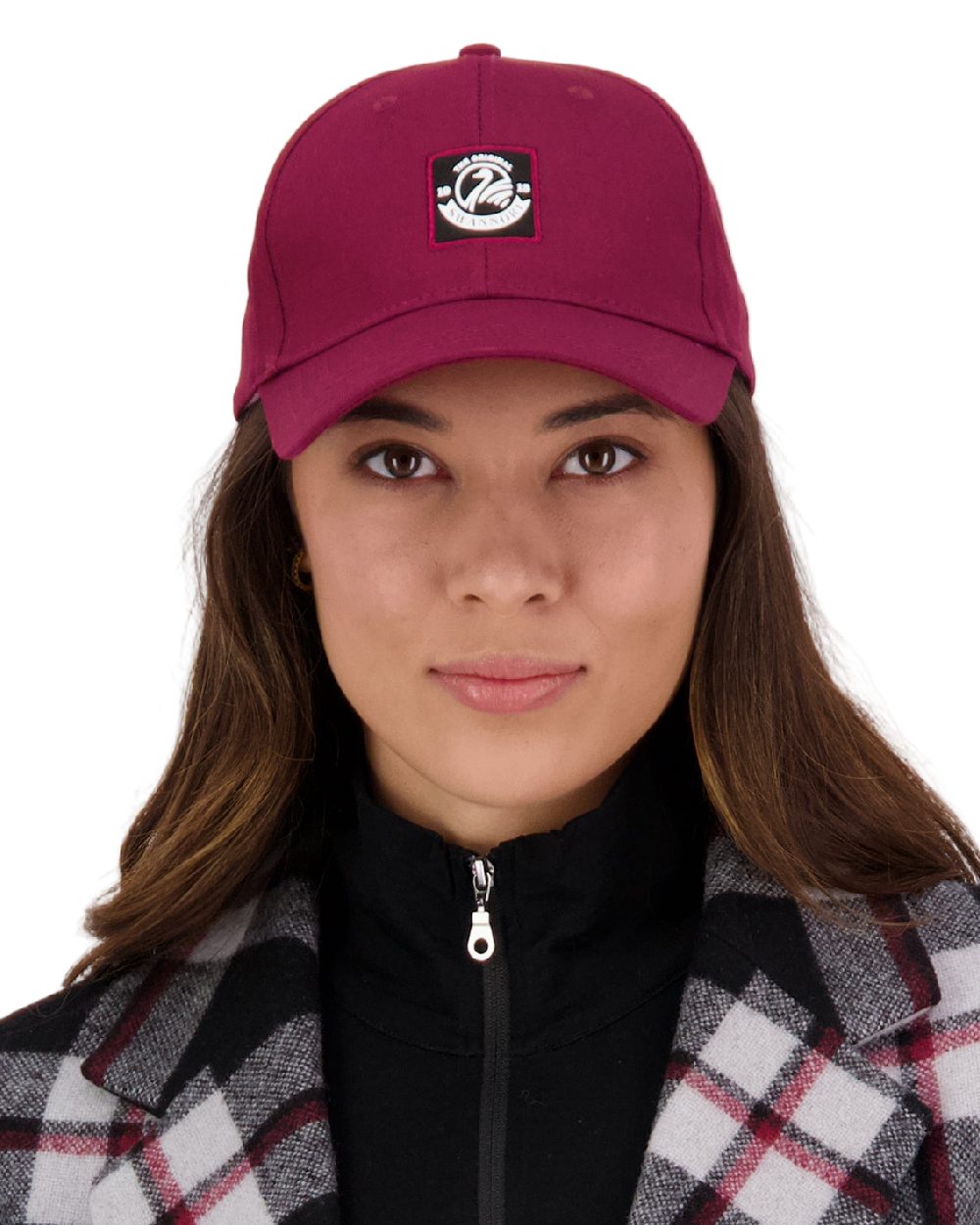 Burgundy Coloured Swanndri Swanni Baseball Cap on white background 