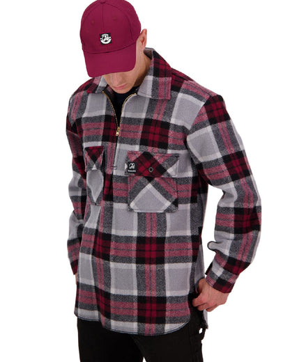 Burgundy Coloured Swanndri Swanni Baseball Cap on white background 