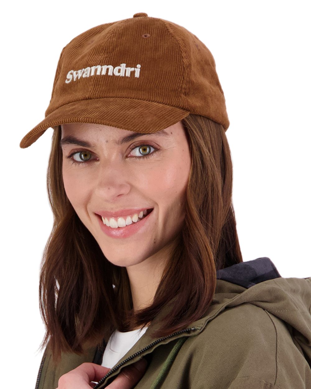 Nutshell Taupe Coloured Swanndri Swanni Corduroy Cap on white background 