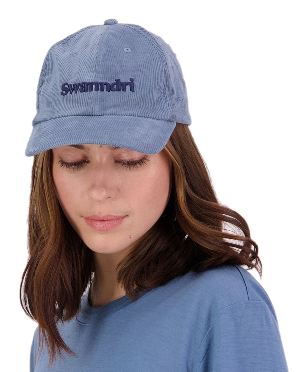 Smoke Blue Navy Coloured Swanndri Swanni Corduroy Cap on white background 