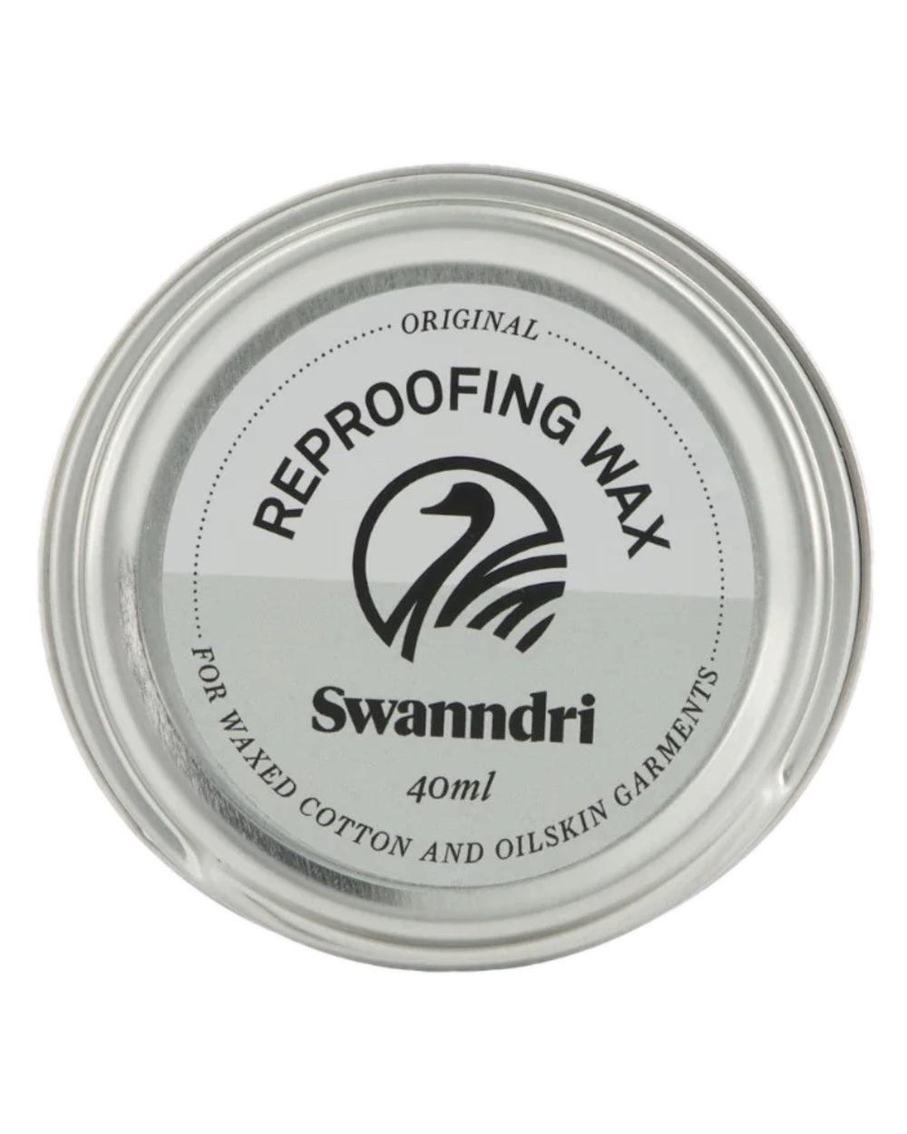 Neutral Coloured Swanndri Wax Tin for Re-proofing Oilskin Vests and Jackets on white background 