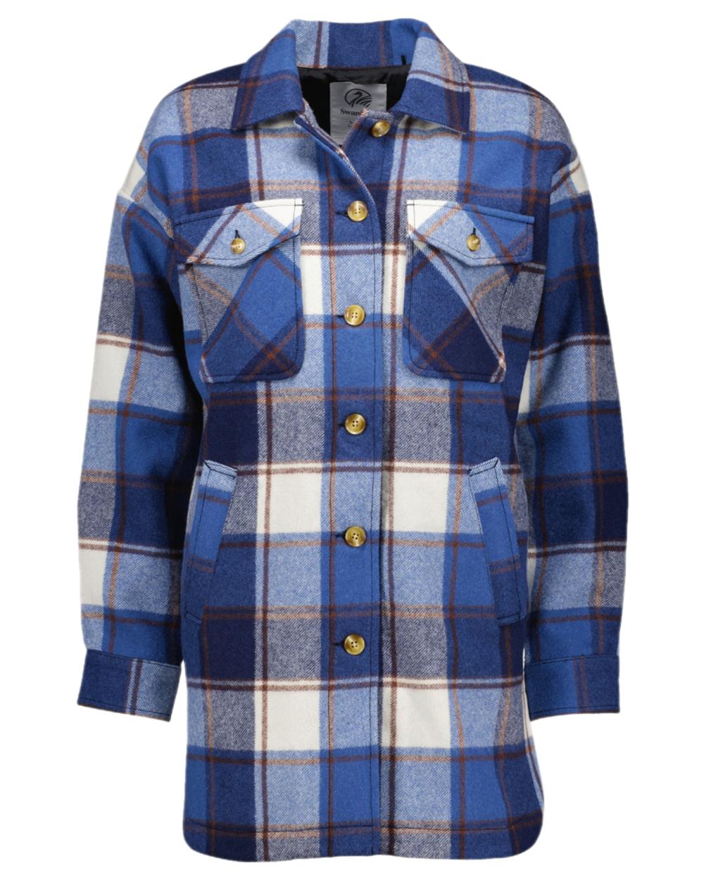Fitzroy Check Coloured Swanndri Womens Anchorage Longline Jacket on white background 