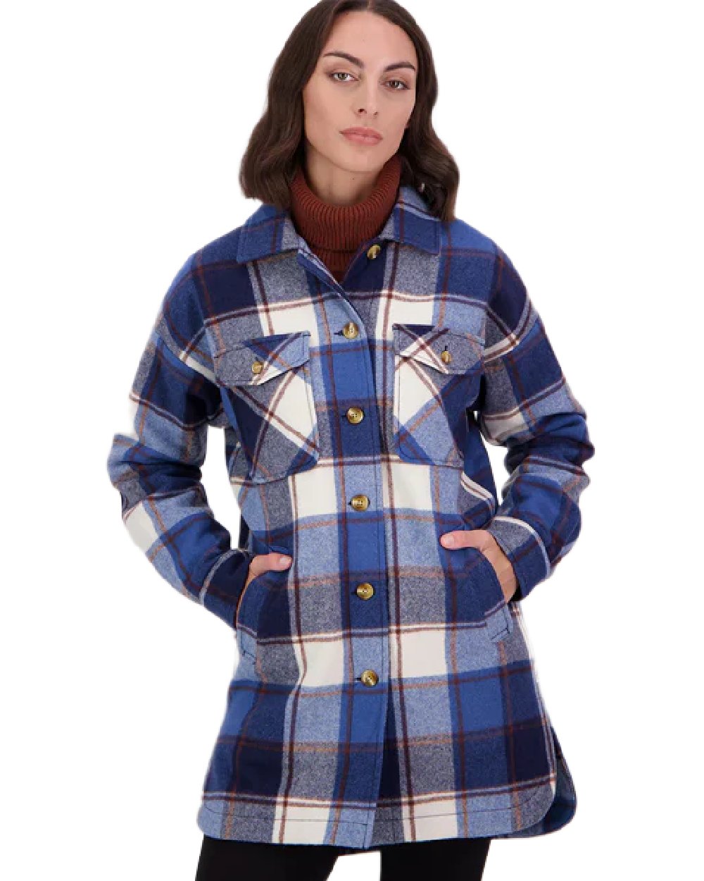 Fitzroy Check Coloured Swanndri Womens Anchorage Longline Jacket on white background 