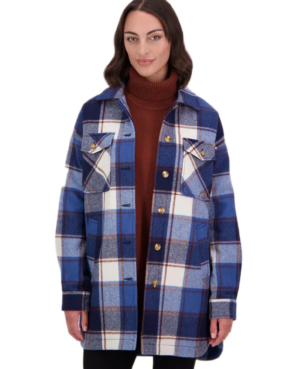 Fitzroy Check Coloured Swanndri Womens Anchorage Longline Jacket on white background 
