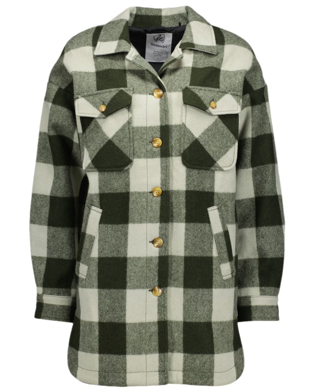 Limestone Check Coloured Swanndri Womens Anchorage Longline Jacket on white background 