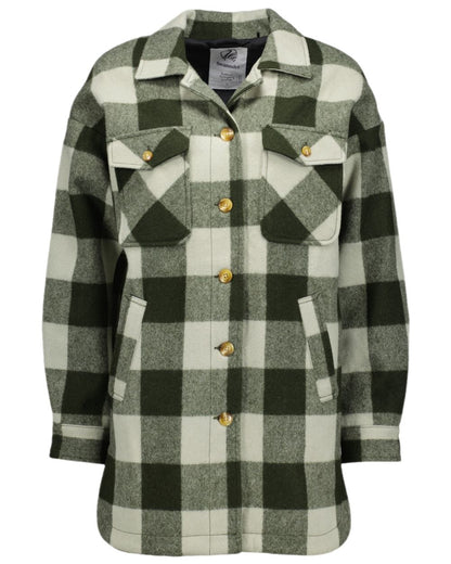 Limestone Check Coloured Swanndri Womens Anchorage Longline Jacket on white background 