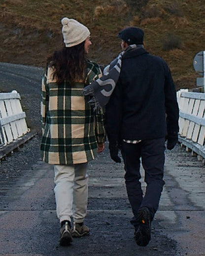 Limestone Check Coloured Swanndri Womens Anchorage Longline Jacket on outdoor background 