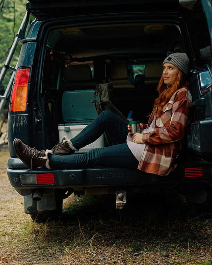 Chelsea Check Coloured Swanndri Womens Anchorage V2 Wool Shirt Jacket on outdoor background 