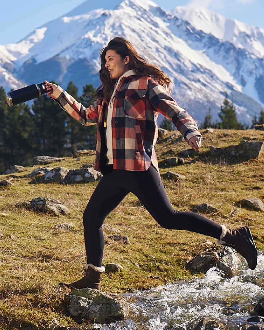 Georgia Check Coloured Swanndri Womens Anchorage V2 Wool Shirt Jacket on outdoor background 