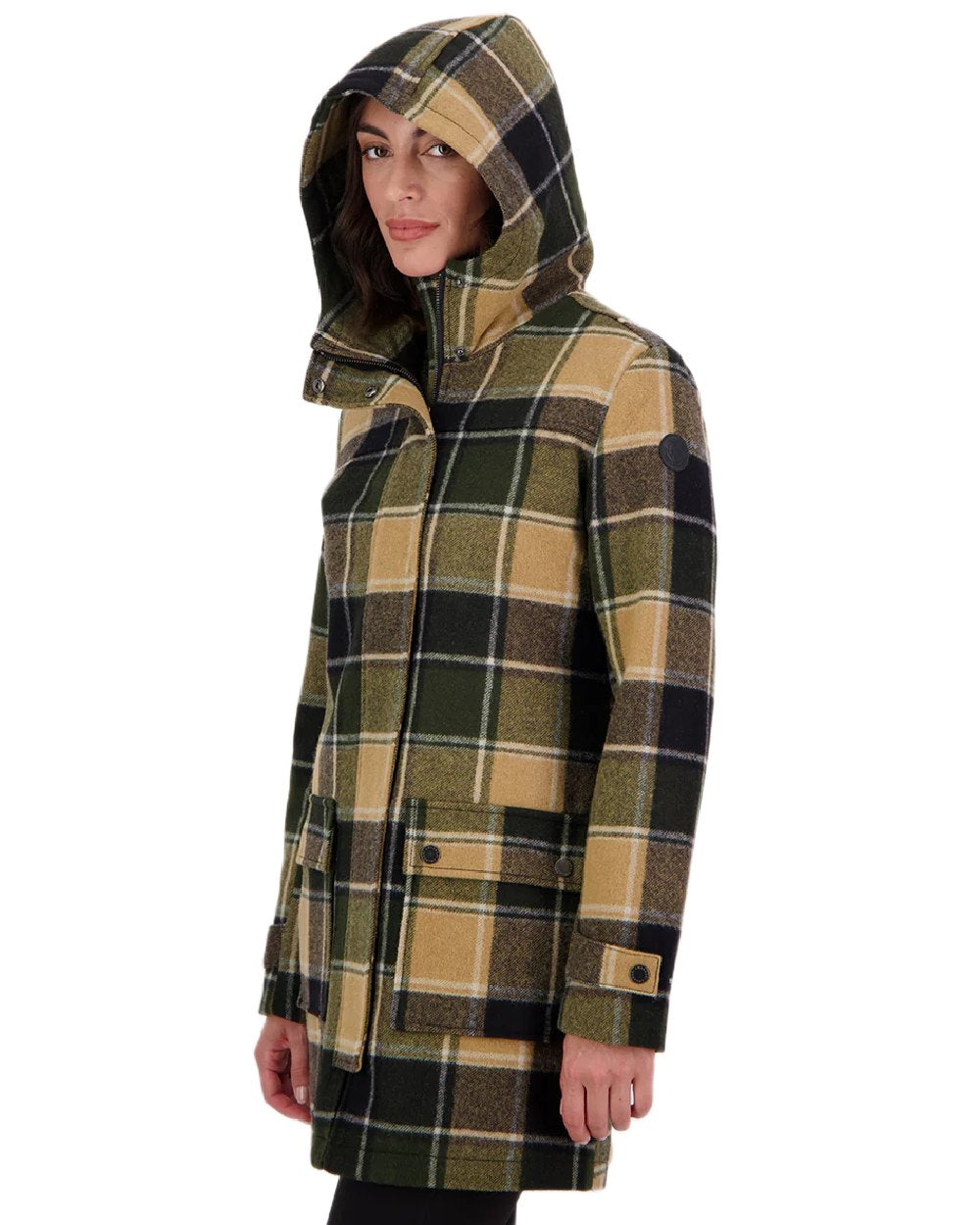 Denver Check Coloured Swanndri Womens Annmore Wool Overcoat on white background 