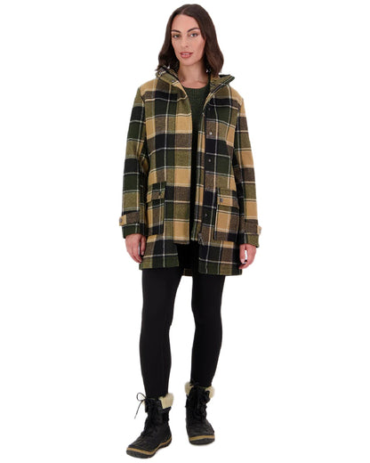 Denver Check Coloured Swanndri Womens Annmore Wool Overcoat on white background 