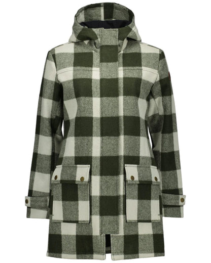 Limestone Check Coloured Swanndri Womens Annmore Wool Overcoat on white background 