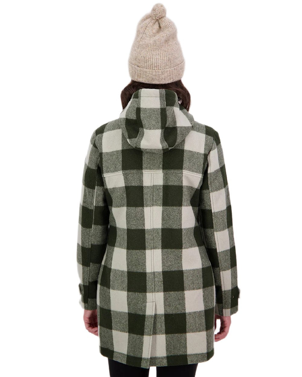 Limestone Check Coloured Swanndri Womens Annmore Wool Overcoat on white background 