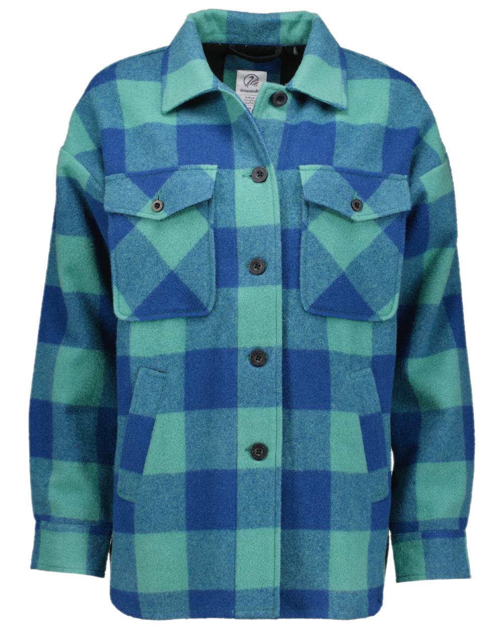 Coastal Check Coloured Swanndri Womens Harbourage Lite Wool Shacket on white background 