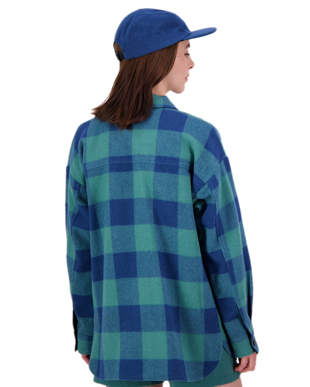 Coastal Check Coloured Swanndri Womens Harbourage Lite Wool Shacket on white background 
