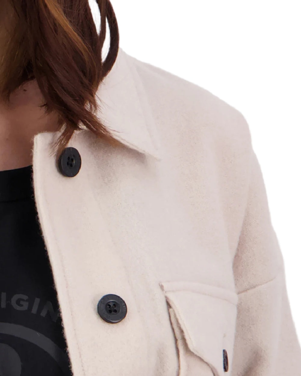 Taupe Coloured Swanndri Womens Harbourage Lite Wool Shacket on white background 