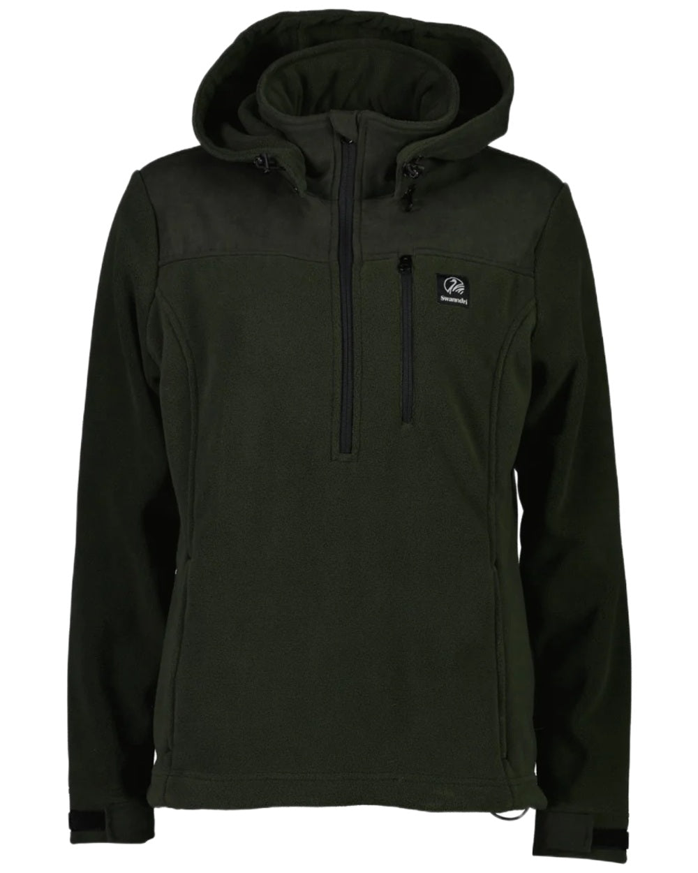 Olive Coloured Swanndri Womens High Rock Fleece Hoodie on white background 
