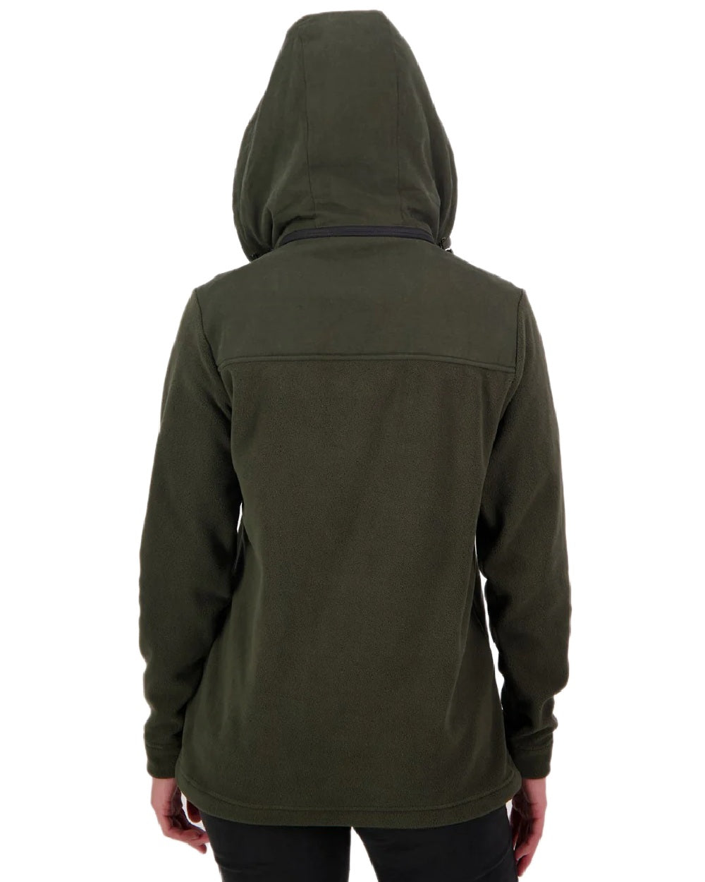 Olive Coloured Swanndri Womens High Rock Fleece Hoodie on white background 