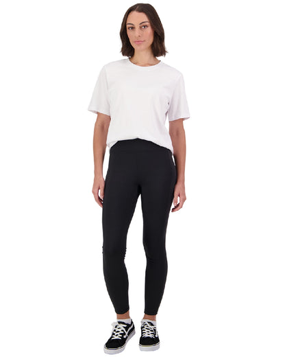 Black Coloured Swanndri Womens Merino Fusion Leggings on white background 