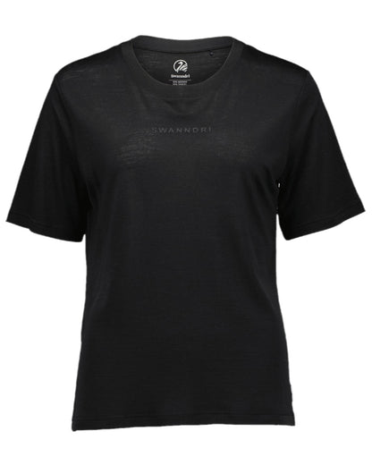 Black Coloured Swanndri Womens Merino Fusion T-Shirt on white background 