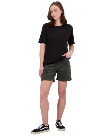Black Coloured Swanndri Womens Merino Fusion T-Shirt on white background 