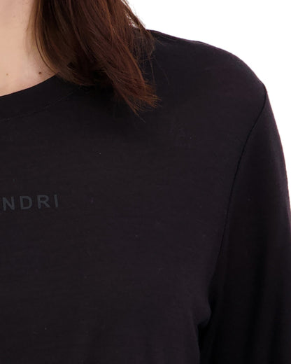 Black Coloured Swanndri Womens Merino Fusion T-Shirt on white background 